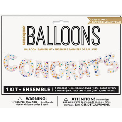 "Congrats" Clear Confetti Filled Foil Letter Balloon Banner Kit - 35.5cm - The Party Marketplace