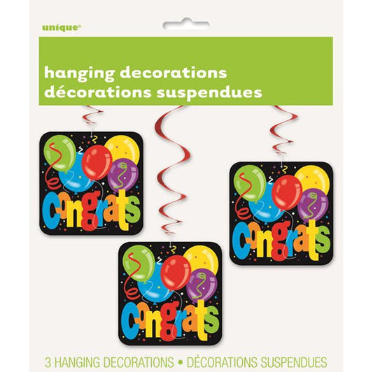 "Congrats" Hanging Swirl Decorations (Pack of 3) - The Party Marketplace