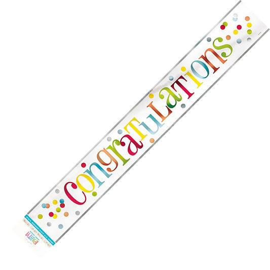 Congratulations Colourful Foil Banner - 3.65m - The Party Marketplace