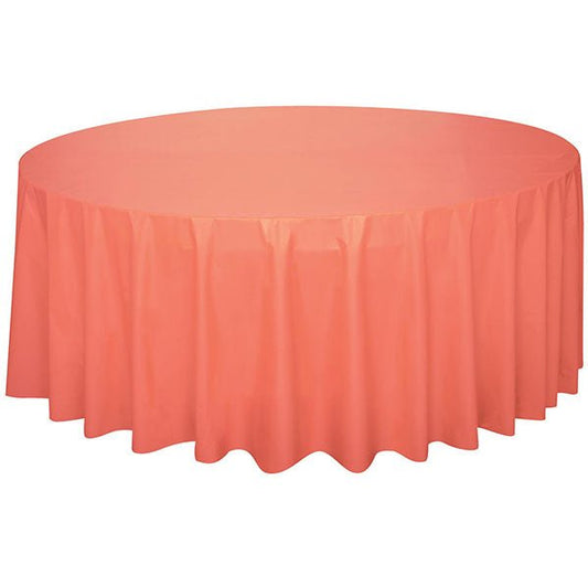 Coral Round Plastic Tablecover 213cm - The Party Marketplace
