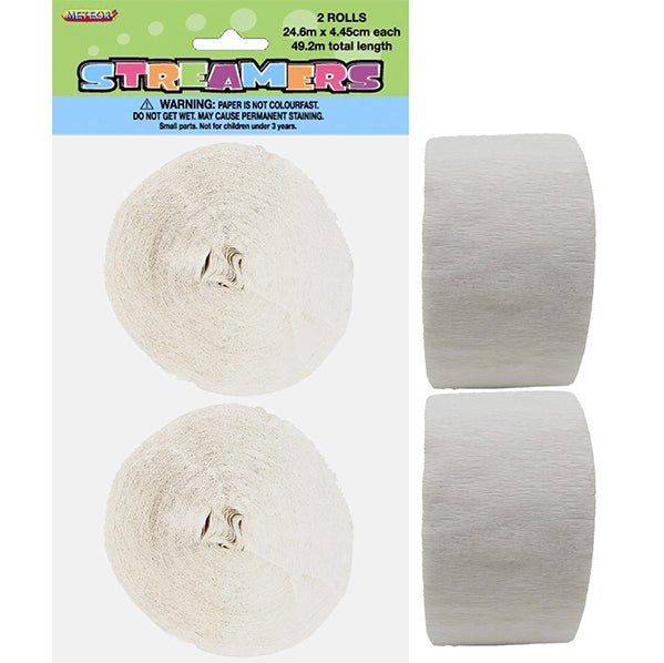 Crepe Streamers - Bright White (Pack of 2) - The Party Marketplace