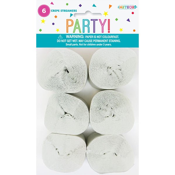 Crepe Streamers - Bright White (Pack of 6) - The Party Marketplace