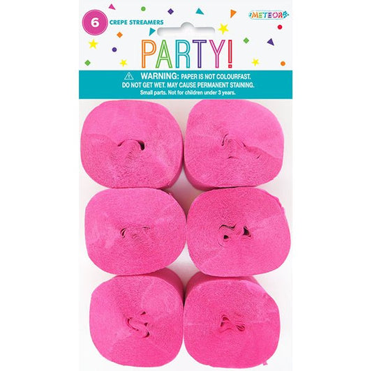 Crepe Streamers - Hot Pink (Pack of 6) - The Party Marketplace