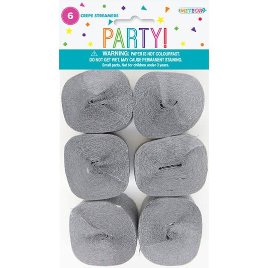 Crepe Streamers - Metallic Silver (Pack of 6) - The Party Marketplace