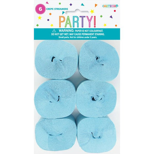 Crepe Streamers - Powder Blue (Pack of 6) - The Party Marketplace