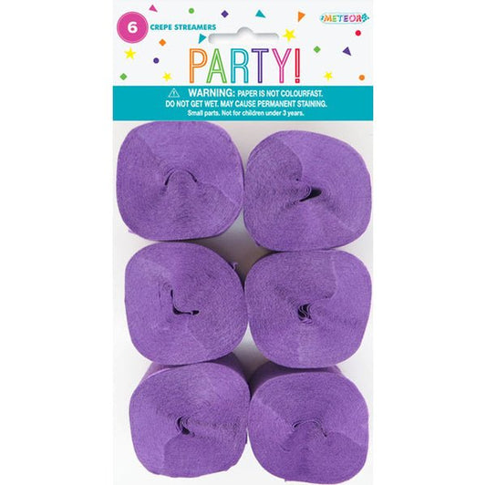 Crepe Streamers - Pretty Purple (Pack of 6) - The Party Marketplace