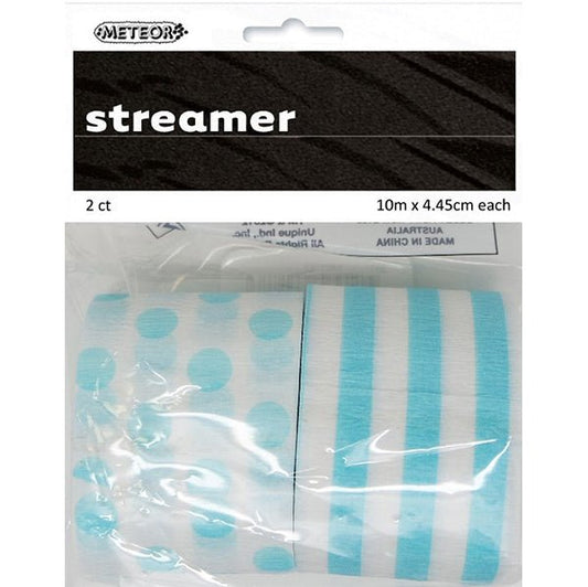 Crepe Streamers Stripes & Dots - Powder Blue (Pack of 2) - The Party Marketplace