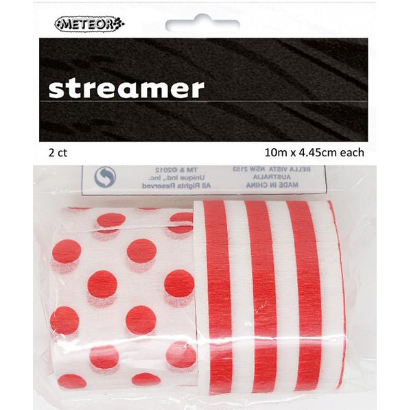 Crepe Streamers Stripes & Dots - Ruby Red (Pack of 2) - The Party Marketplace