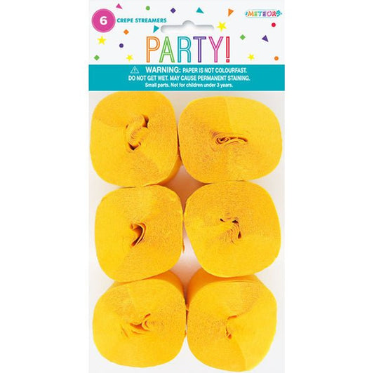 Crepe Streamers - Sunflower Yellow (Pack of 6) - The Party Marketplace