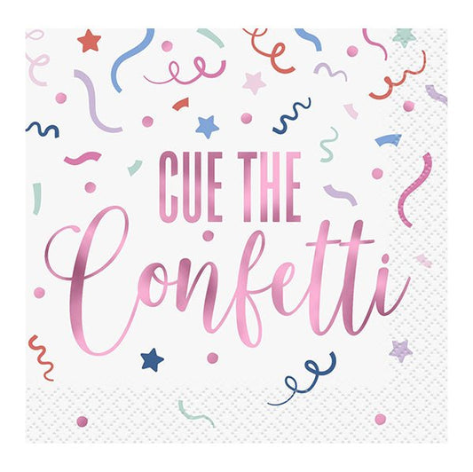"Cue tThe Confetti" Foil Stamped Beverage Napkins (Pack of 16) - The Party Marketplace