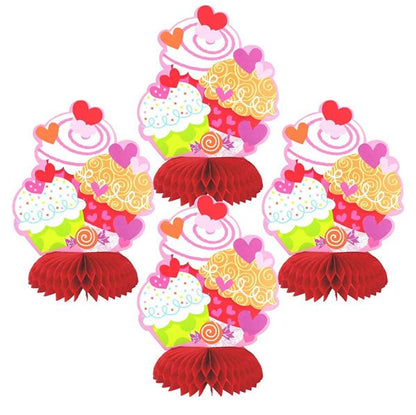Cupcake Hearts Mini Honeycomb Decorations (Pack of 4) - The Party Marketplace