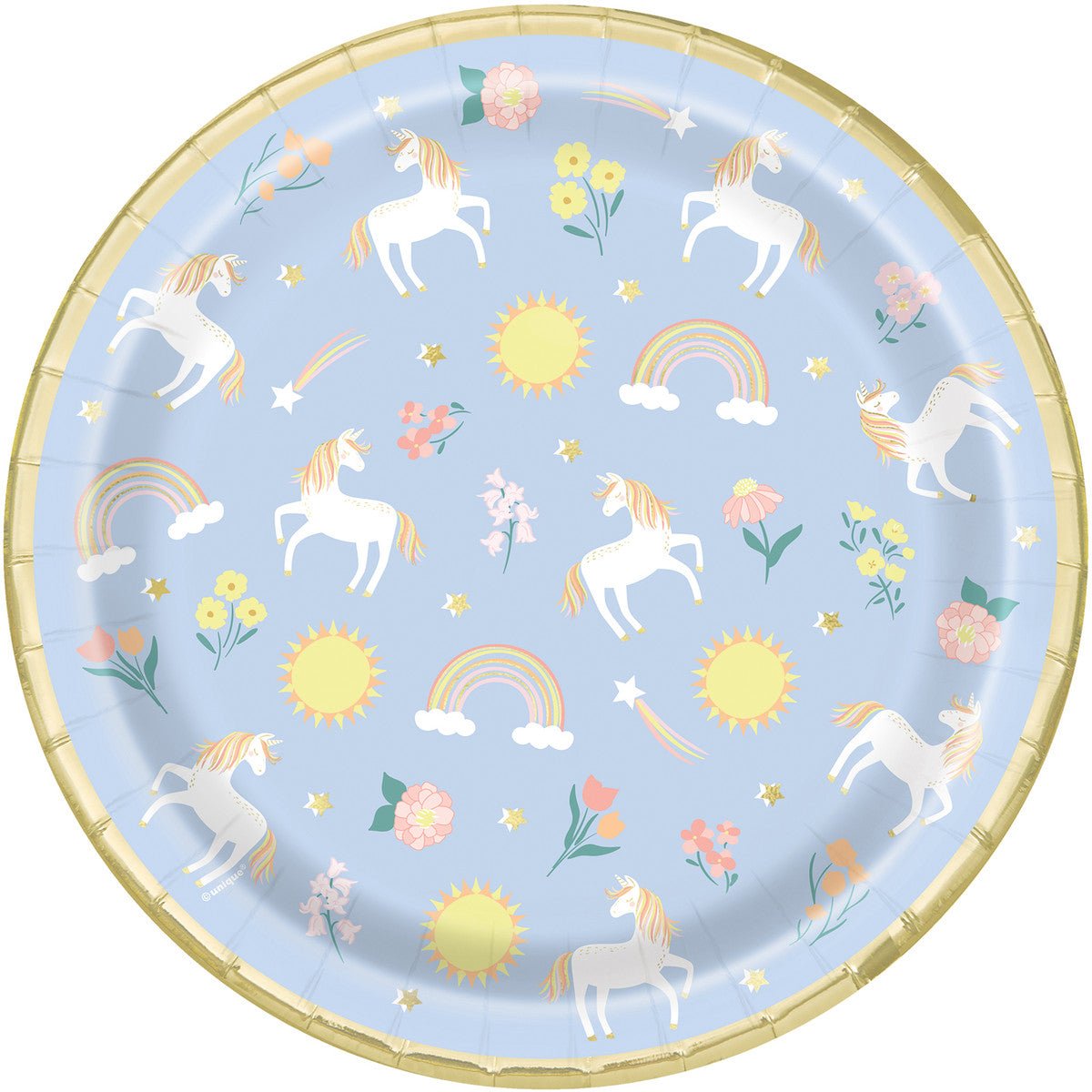 Dainty Unicorn Foil Stamped Paper Plates 23cm (Pack of 8) - The Party Marketplace