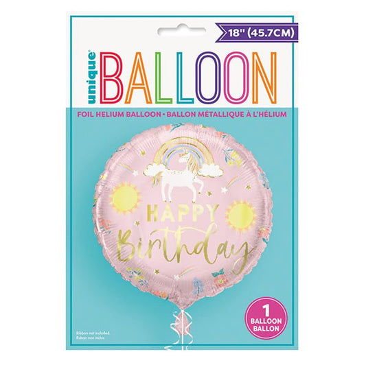 Dainty Unicorn "Happy Birthday" Foil Balloon 45cm - The Party Marketplace