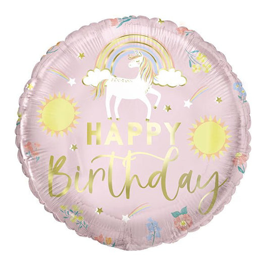 Dainty Unicorn "Happy Birthday" Foil Balloon 45cm - The Party Marketplace