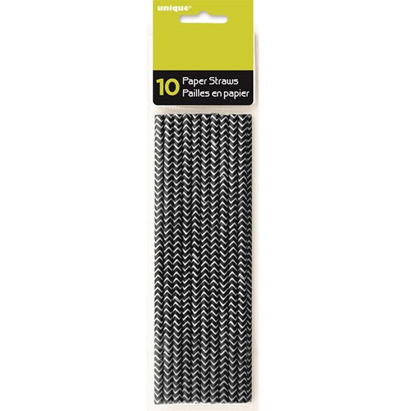 Designer Chevron Black Paper Straws (Pack of 10) - The Party Marketplace