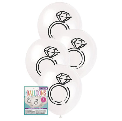 Diamond Ring White Balloons 30cm (Pack of 8) - The Party Marketplace