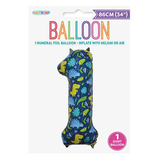 Dino "1" Numeral Foil Balloon (86cm) - The Party Marketplace