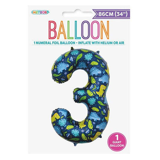 Dino "3" Numeral Foil Balloon (86cm) - The Party Marketplace