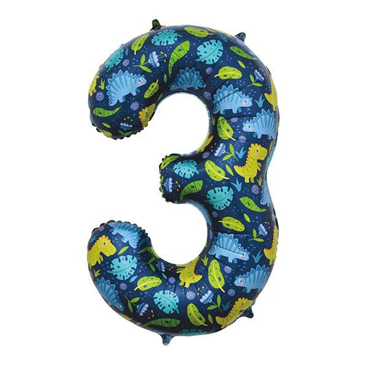 Dino "3" Numeral Foil Balloon (86cm) - The Party Marketplace