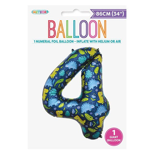 Dino "4" Numeral Foil Balloon (86cm) - The Party Marketplace