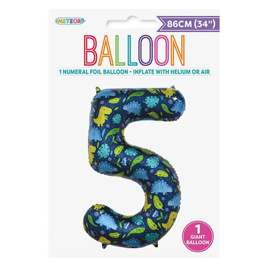 Dino "5" Numeral Foil Balloon (86cm) - The Party Marketplace