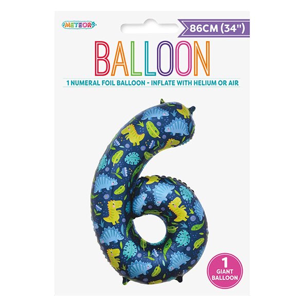 Dino "6" Numeral Foil Balloon (86cm) - The Party Marketplace