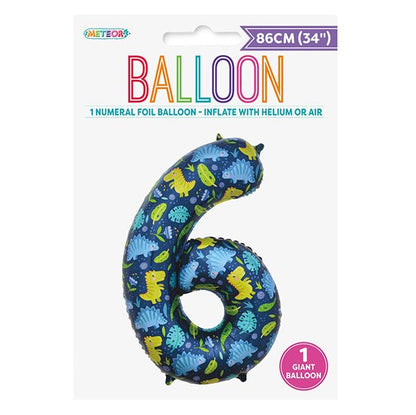 Dino "6" Numeral Foil Balloon (86cm) - The Party Marketplace