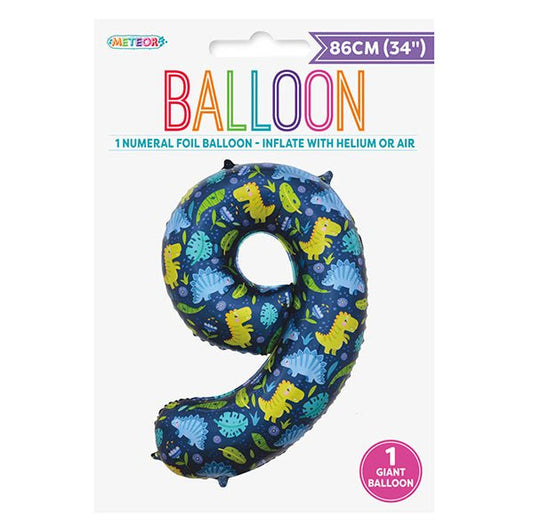 Dino "9" Numeral Foil Balloon (86cm) - The Party Marketplace