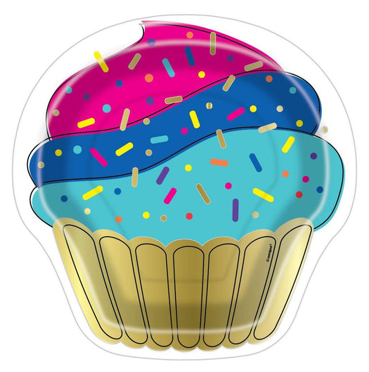 Dots Cupcake Foil Stamped Cupcake Shaped Paper Plates (Pack of 8) - The Party Marketplace