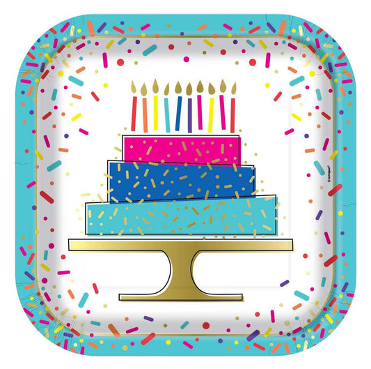 Dots Cupcake Foil Stamped Square Paper Plates 23cm (Pack of 8) - The Party Marketplace