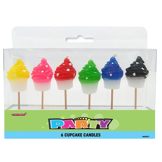 Dots Cupcake Pick Candles - Assorted Colours (Pack of 6) - The Party Marketplace