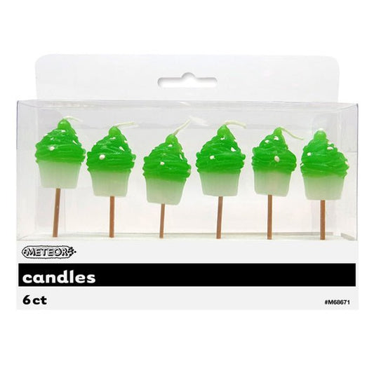 Dots Cupcake Pick Candles - Lime Green (Pack of 6) - The Party Marketplace