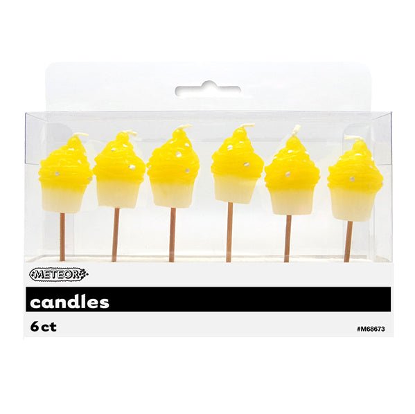 Dots Cupcake Pick Candles - Sunflower Yellow (Pack of 6) - The Party Marketplace
