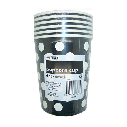 Dots Midnight Black Paper Popcorn Cups - Small (Pack of 6) - The Party Marketplace