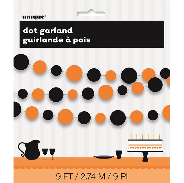 Dots Paper Garland - Orange & Black (2.74m) - The Party Marketplace