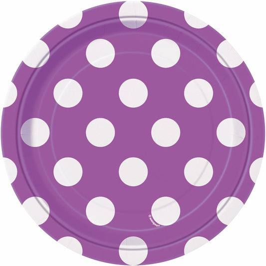 Dots Pretty Purple Paper Plates 18cm (Pack of 8) - The Party Marketplace