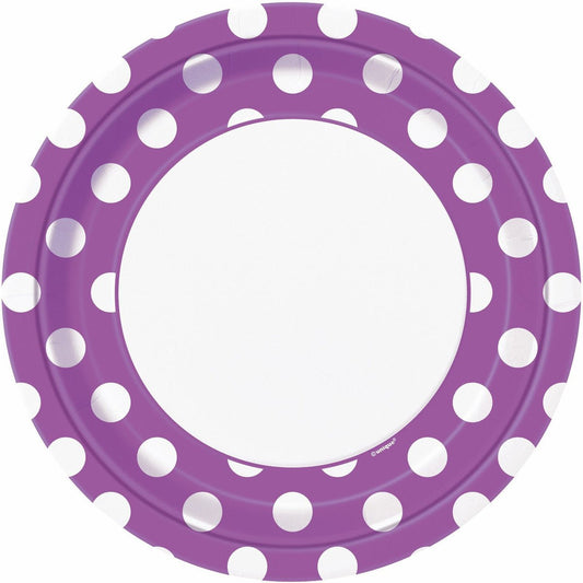 Dots Pretty Purple Paper Plates 23cm (Pack of 8) - The Party Marketplace