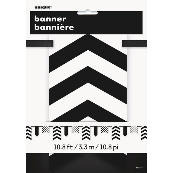 Dots, Stripes & Chevron Paper Pennant Banner - Midnight Black 3.6m - The Party Marketplace