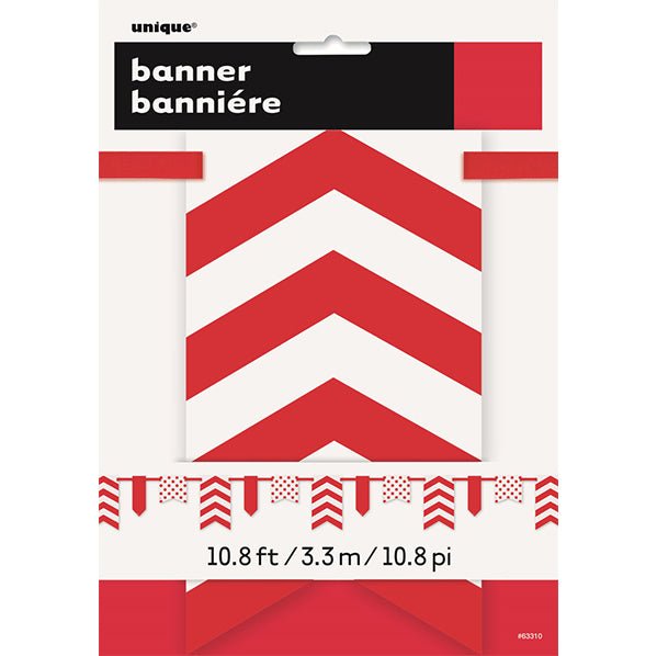 Dots, Stripes & Chevron Paper Pennant Banner - Ruby Red 3.6m - The Party Marketplace