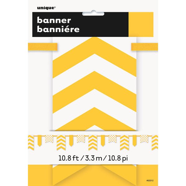Dots, Stripes & Chevron Paper Pennant Banner - Sunflower Yellow 3.6m - The Party Marketplace