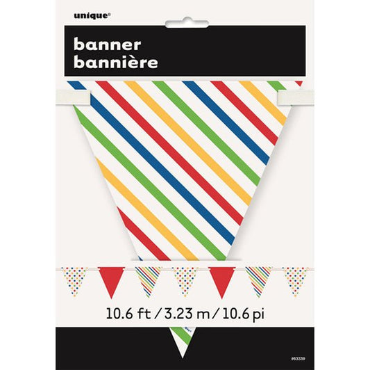 Dots & Stripes Paper Flag Banner - Bold Multi Colour 3.65m - The Party Marketplace