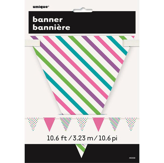 Dots & Stripes Paper Flag Banner - Bright Multi Colour 3.65m - The Party Marketplace