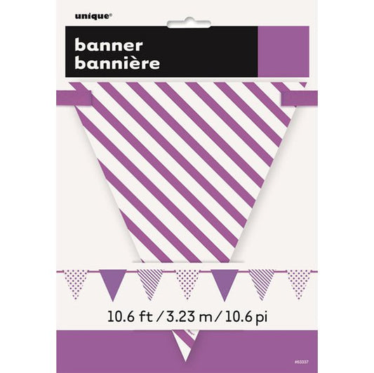 Dots & Stripes Paper Flag Banner - Pretty Purple 3.65m - The Party Marketplace