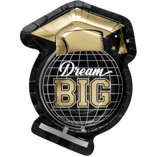 "Dream Big" Graduation Foil Stamped Globe Shaped Paper Plates (Pack of 8) - The Party Marketplace