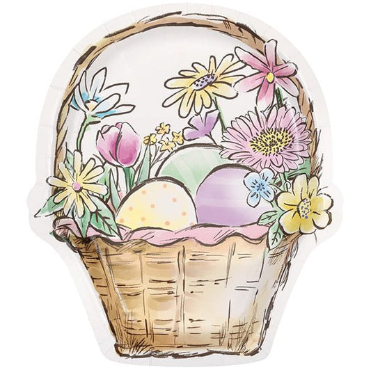 Easter Whimsy Basket Shaped Paper Plates (Pack of 8) - The Party Marketplace