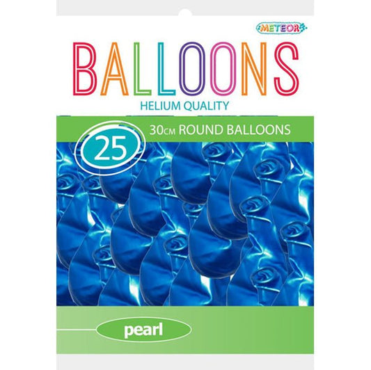 Electric Blue Pearl Balloons 30cm (Pack of 25) - The Party Marketplace