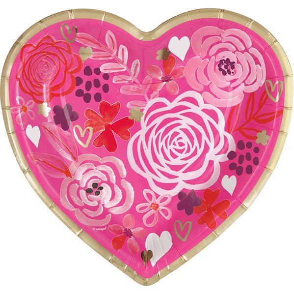 Elegant Valentine Foil Stamped Heart Shaped Paper Plates 21cm (Pack of 8) - The Party Marketplace
