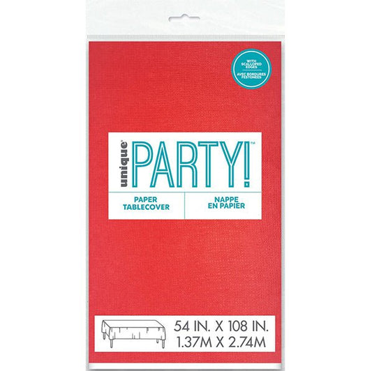 Elegant Valentine Ruby Red Scalloped Paper Tablecover 137cm x 274cm - The Party Marketplace