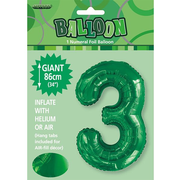Emerald Green "3" Numeral Foil Balloon (86cm) - The Party Marketplace