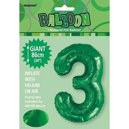 Emerald Green "3" Numeral Foil Balloon (86cm) - The Party Marketplace